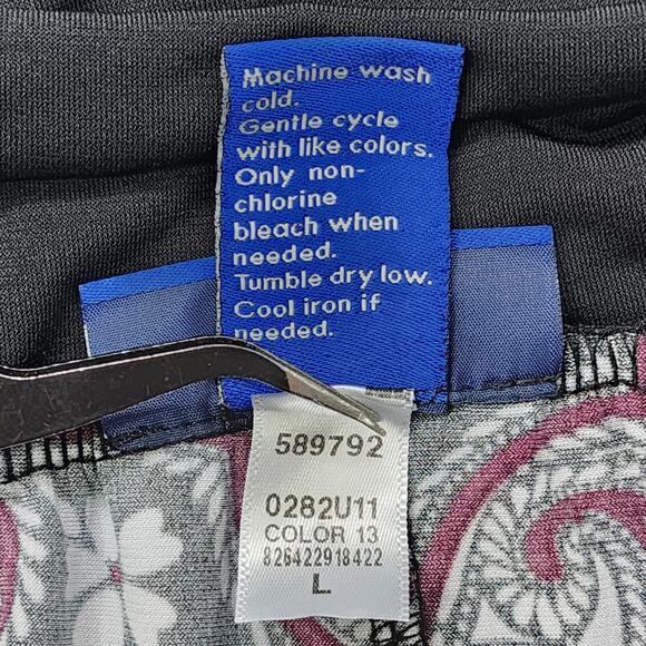 Apt 9 Pants Womens L Black White Floral Pull On Ruched Waist Wide Crop Palazzo - Picture 5 of 10